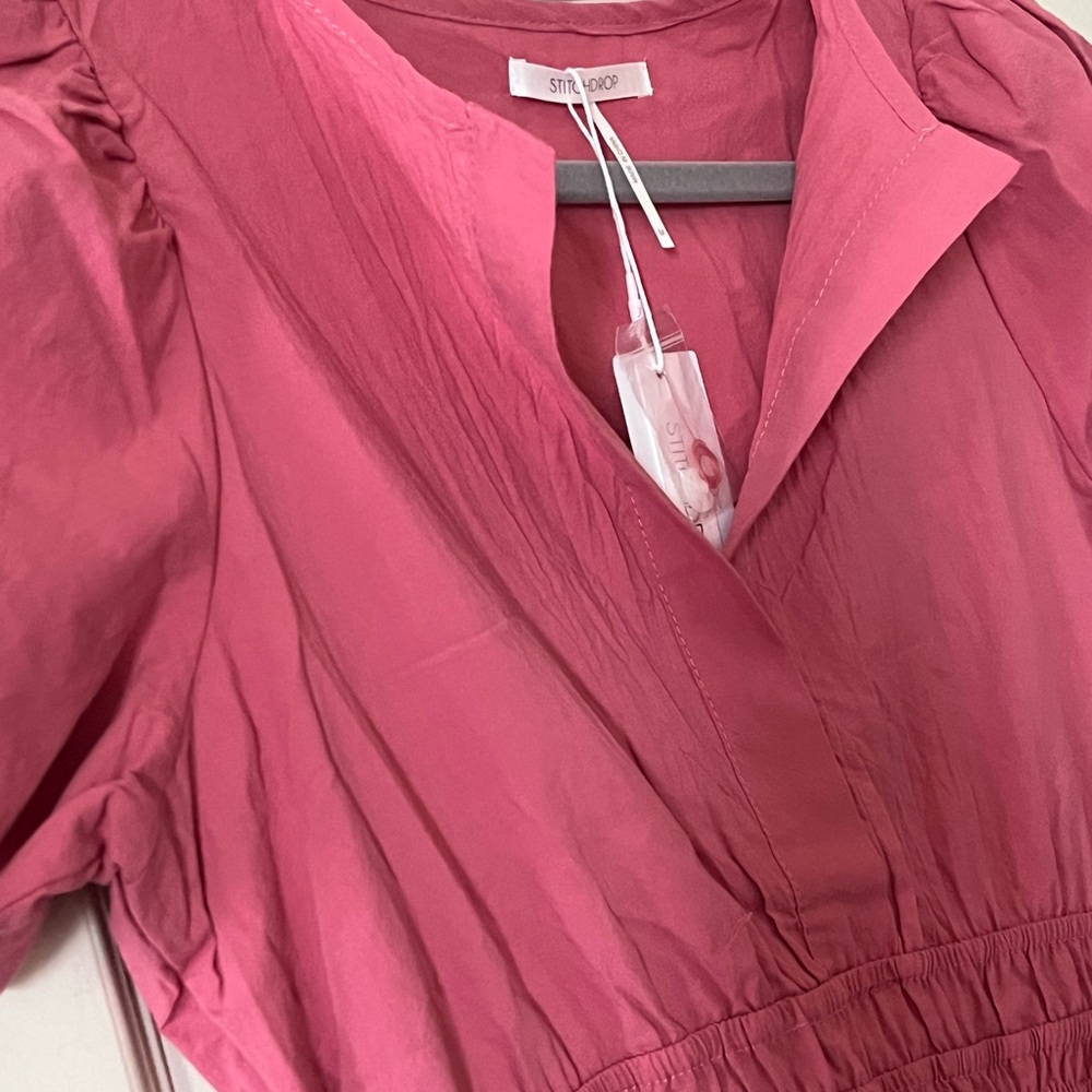 New! StitchDrop Raspberry Cotton MIDI Dress Short Sleeve Women’s size Large - Picture 9 of 16